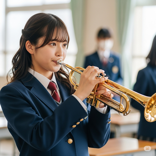 金管楽器を演奏する生徒