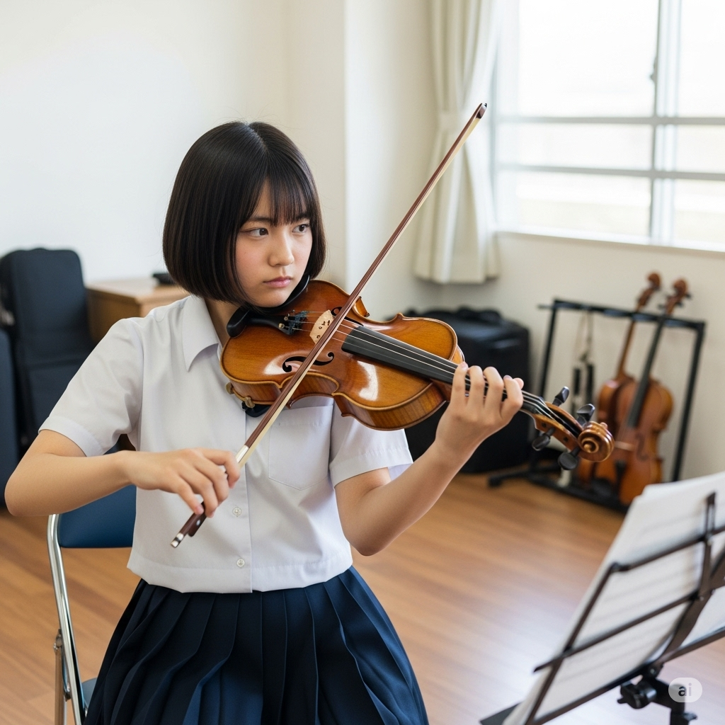 弦楽器を演奏する生徒